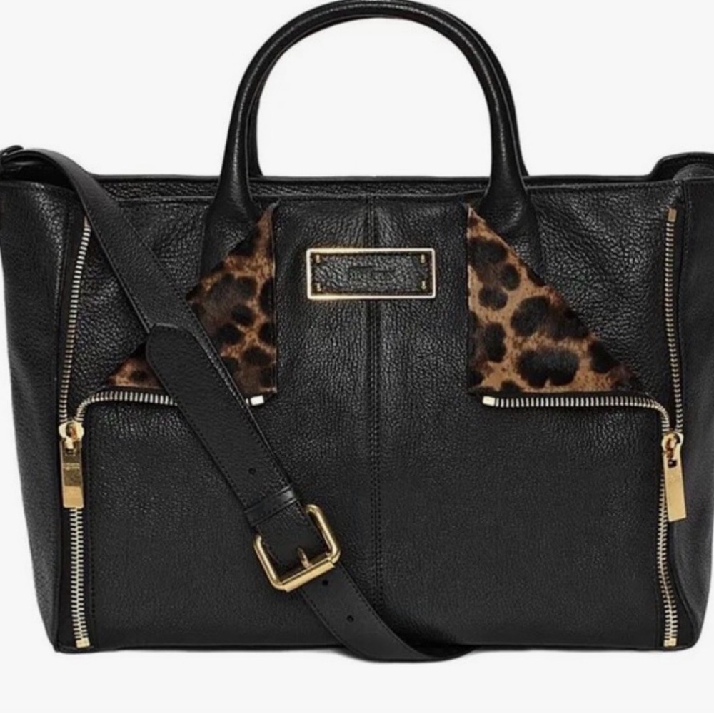 Alexander McQueen Black Satchel with Leopard Detail